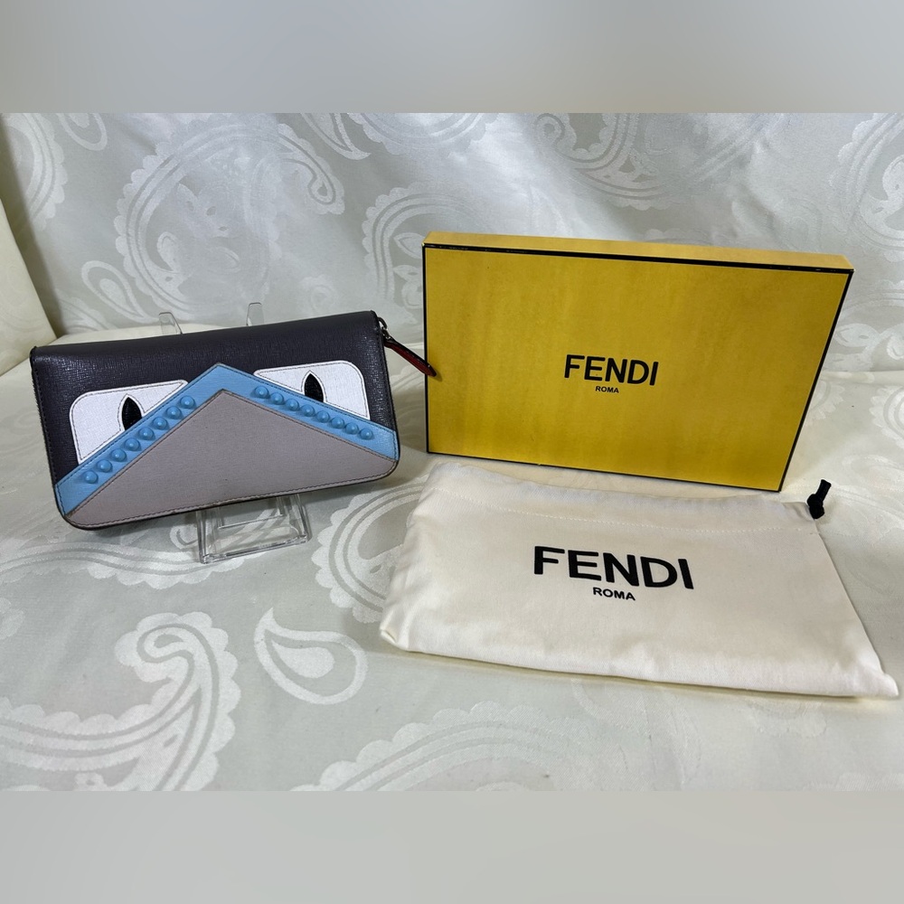 Fendi Bag Bugs Monster Zip Around Continental Wallet Leather